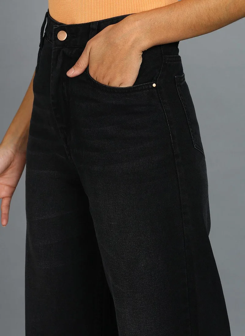 Urbano Fashion  Urbano Fashion Women's Dark Grey Regular Fit Wide Leg Washed Jeans for Women | Best Price UAE